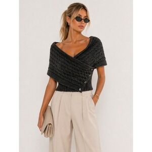 Fisherman Out of Ireland Wool Cashmere 3D Cable Knit Wrap Cardigan Gray M